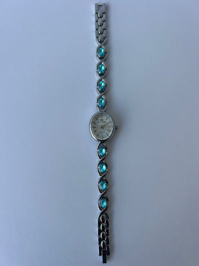 Vintage Blå Diamant Sølv Dameur Lille Urs