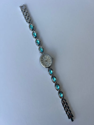 Vintage Blå Diamant Sølv Dameur Lille Urs