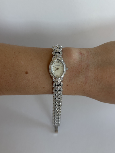Sjælden Vintage Sølvtonet Elegant Detalje Dameur
