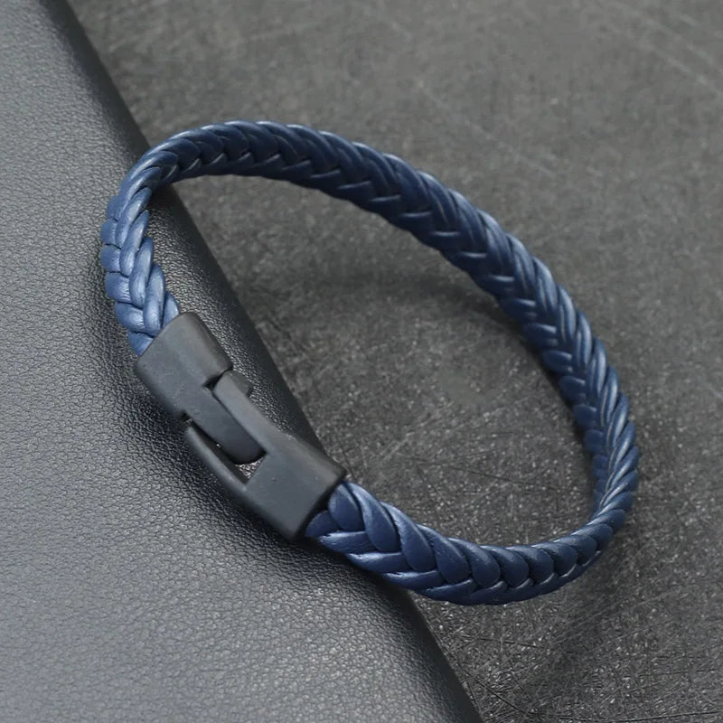 Elysian Flettet Læderarmbånd - Rustfrit Stål Spænde & Multilags Indpakning til Mænd