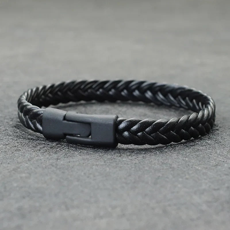 Elysian Flettet Læderarmbånd - Rustfrit Stål Spænde & Multilags Indpakning til Mænd