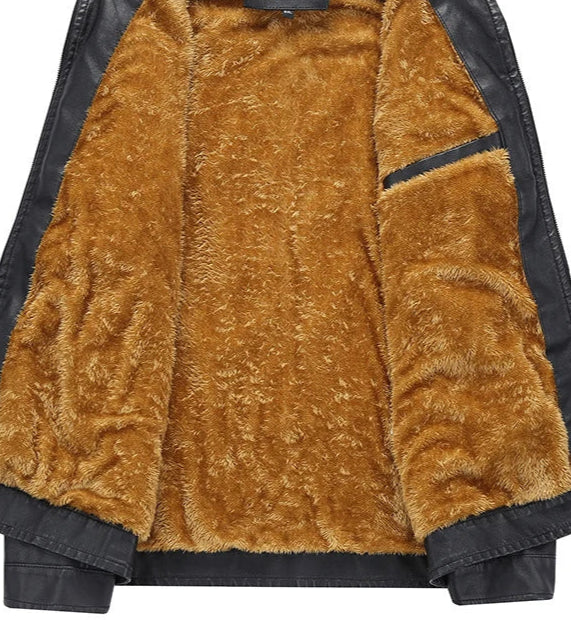 Johan™ Sand – Beige læderjakke med ståkrave og diskrete detaljer