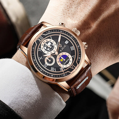 Chronographur med premium læderrem