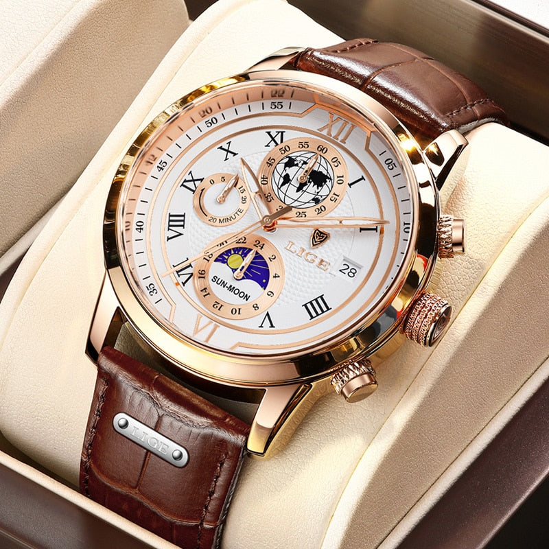 Chronographur med premium læderrem