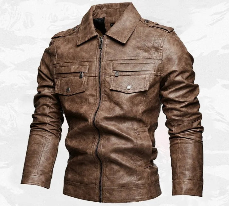 Frederik™ Rå – Brun læderjakke med vintage struktur og brede skuldre