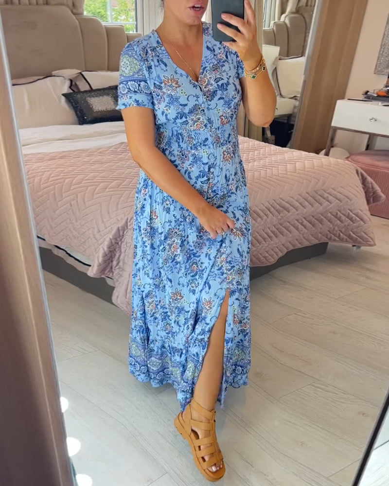Alisa™ - V-hals Kjole med Blomsterprint
