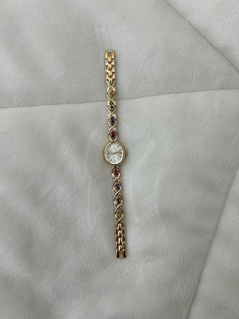 Vintage Farverig Diamant Guld Dameur Lille Urskive