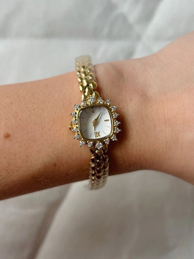 Vintage Delikat Messing Fyrkantet Guld Dameur Lille Skive