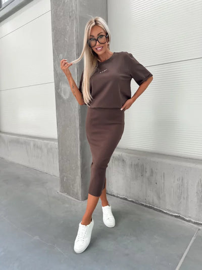 Marta™ Casual sæt med stribet nederdel