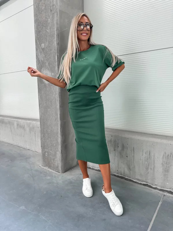 Marta™ Casual sæt med stribet nederdel