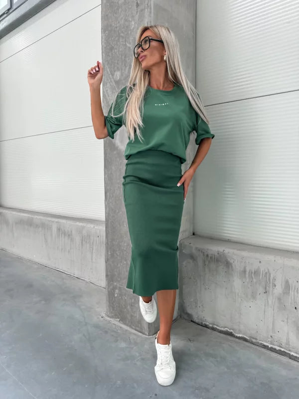 Marta™ Casual sæt med stribet nederdel